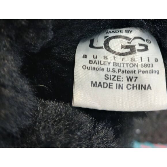 Ugg womens size 7 black ankle Bailey 1 button boot suede leather sherpa fur - Picture 7 of 8